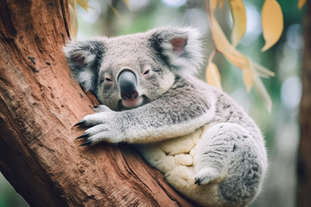Koala bear sleeping on eucalyptus tree in Australiaの素材