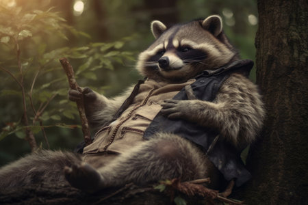 Raccoon in the forest. Wild animal in the forest.の素材