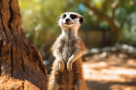Meerkat standing on its hind legs in the zoo. Animalの素材