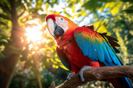 Beautiful Scarlet macaw on the tree in the park,colorful macawの素材
