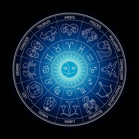 Zodiac wheel minimal cartoon line.のイラスト素材