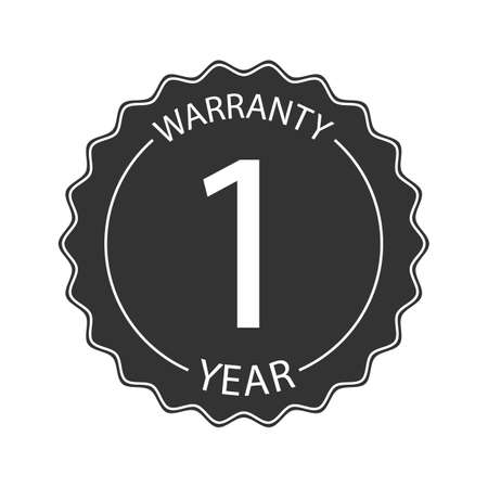 1 year warranty word on circle jagged edge badge vector. Minimalist style, simple design, black and white color.のイラスト素材