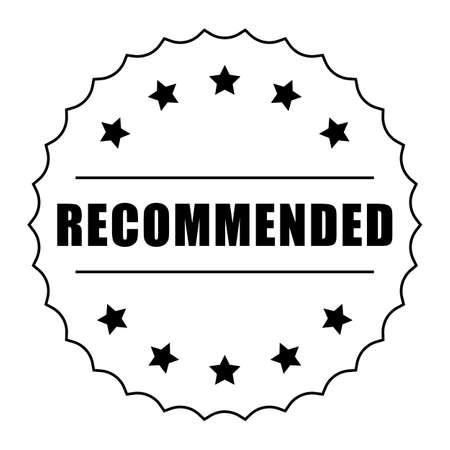 Recommended word and five star on circle jagged edge badge vector. Minimalist style, simple design, black and white color.のイラスト素材