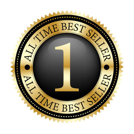No. 1 all time best seller badge black and gold glossy metallic vintage logoのイラスト素材