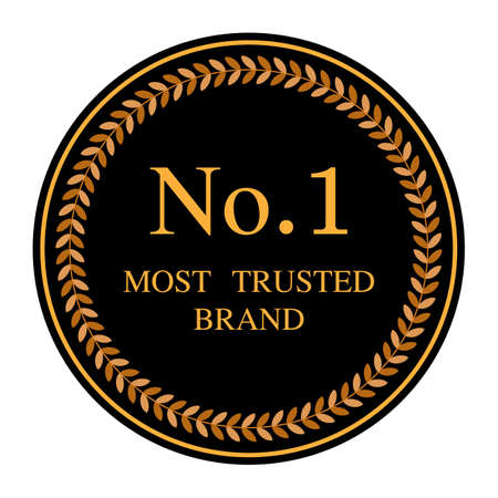 No.1 most trusted brand word and circle laurel on circle badge vector. Minimalist style, Simple design, black and yellow color.のイラスト素材