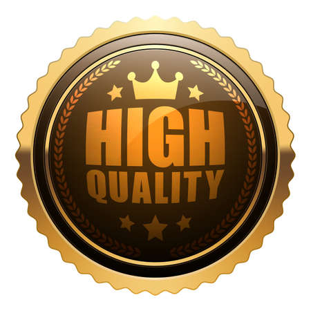 High quality badge glossy brown gold metallic laurel wreath crown 5 stars round logo vintageのイラスト素材
