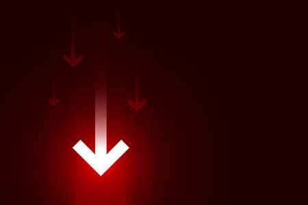 Light down arrow on dark red background economic crisis chart concept copy spaceのイラスト素材