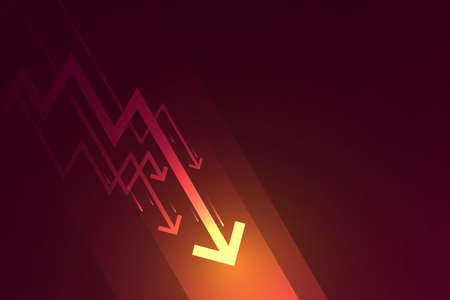 Light down arrow on dark red background economic crisis chart concept copy spaceのイラスト素材