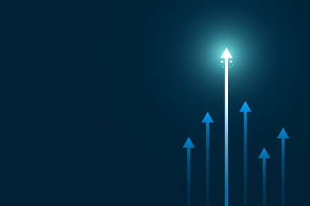 Up light arrow on dark blue background with copy space business growth conceptのイラスト素材