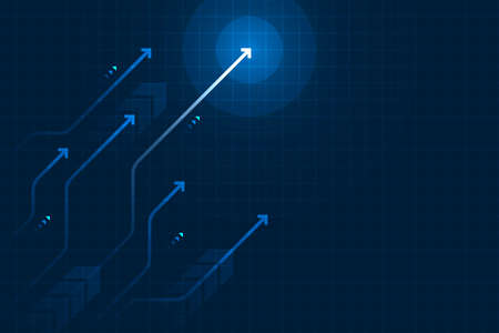 Glow up devious arrows on dark blue background with copy space business growth conceptのイラスト素材