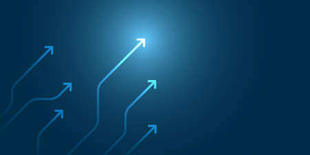 Glow up arrows circuit on dark blue background copy space digital business growth conceptのイラスト素材
