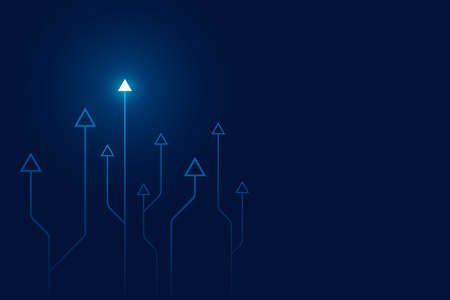 Glow up devious arrows on dark blue background with copy space business growth conceptのイラスト素材