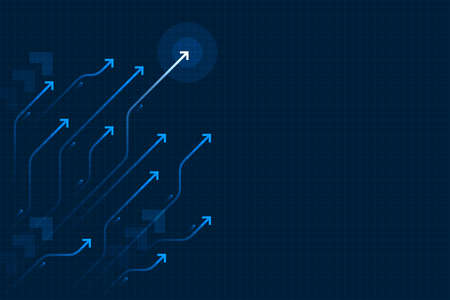 Glow up devious arrows on dark blue background with copy space business growth conceptのイラスト素材