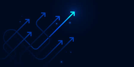Glow up devious arrows on dark blue background with copy space business growth conceptのイラスト素材