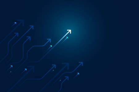 Glow up arrows circuit on dark blue background copy space digital business growth concept