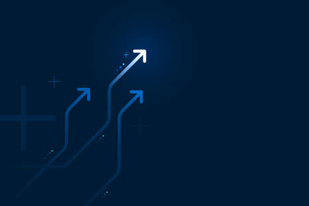 Glow up arrows circuit on dark blue background copy space digital business growth conceptのイラスト素材