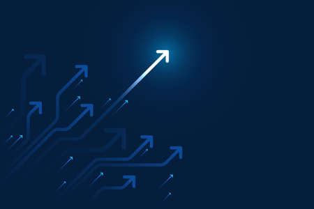 Glow up arrows circuit on dark blue background copy space digital business growth conceptのイラスト素材
