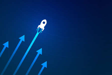 Up rocket and arrow on blue background illustration copy space business growth concept