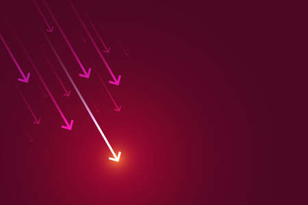 Light down arrow on dark red background economic crisis chart concept copy spaceのイラスト素材