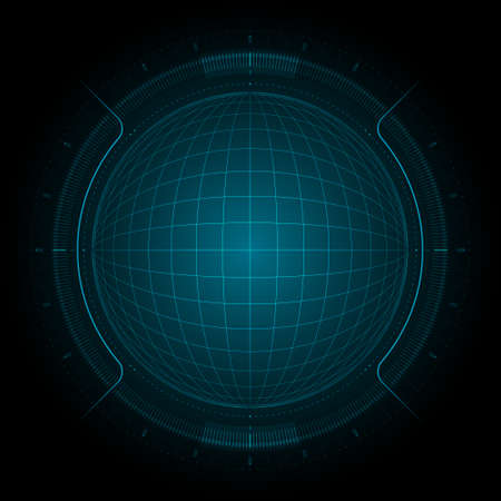 Blue light circle center cyberspace on dark background HUDのイラスト素材