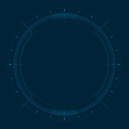 Blue light circle center cyberspace on dark background HUDのイラスト素材