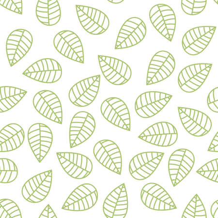 Seamless pattern vector. Green line leaves on white background.のイラスト素材