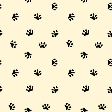 Black paw seamless pattern on cream background vector.のイラスト素材