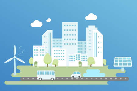 Clean energy in modern smart city illustration flat designのイラスト素材