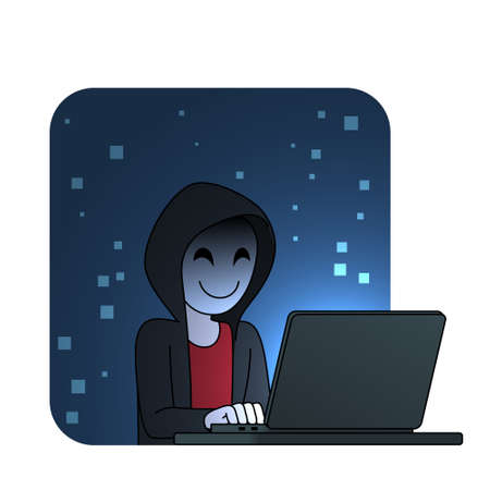 Hacker anonymous mask use laptop in dark.のイラスト素材