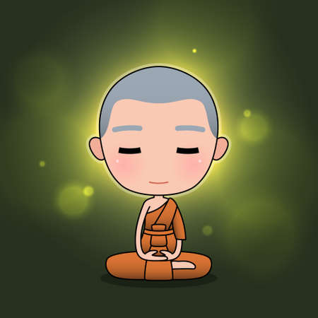 Monk meditation in green peace nature with gold lightのイラスト素材