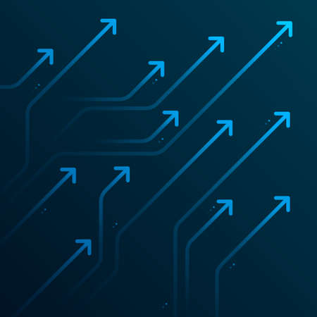 Glow up devious arrows on dark blue background with copy space business growth conceptのイラスト素材
