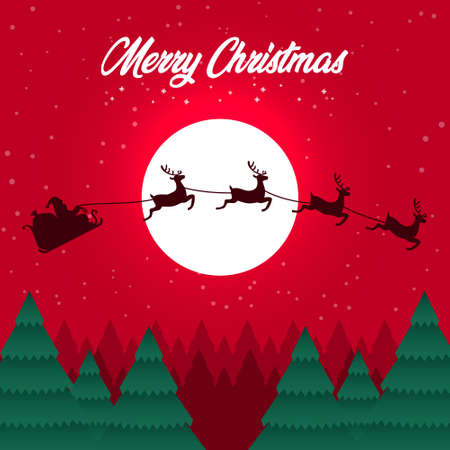 Merry Christmas illustration Santa Claus riding sleigh on skyのイラスト素材