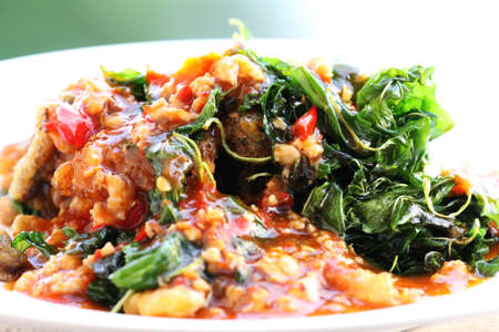 stir fried preserved egg with holybasilの写真素材