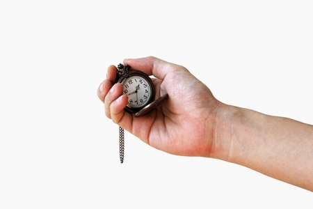 an old pocket watch in a handの写真素材