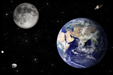 Earth and Moonの写真素材