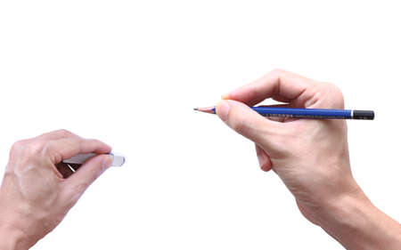 hand with eraser and pencil