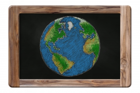 the earth drawing on blackboardの写真素材