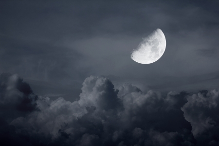 night sky with moon and cloudsの写真素材