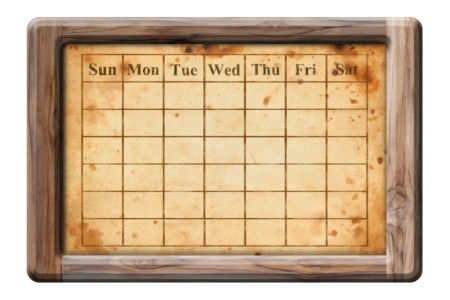 table for calendar on old brown paper in wooden frameの写真素材
