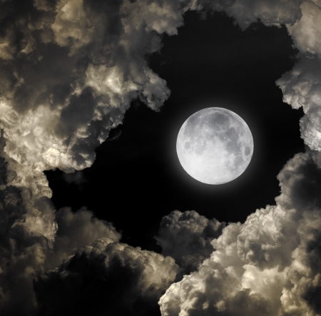 night sky with moon and cloudsの写真素材