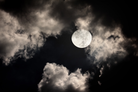 night sky with moon and cloudsの写真素材