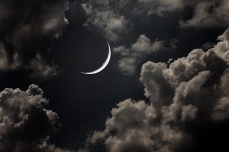 night sky with moon and cloudsの写真素材