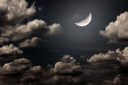 night sky with moon and cloudsの写真素材