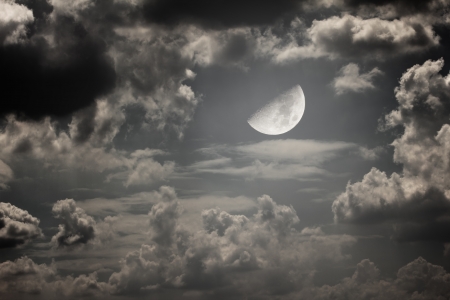 night sky with moon and cloudsの写真素材