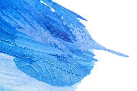 abstract blue acrylic painting color texture on white paper background by using rorschach inkblot method.の写真素材