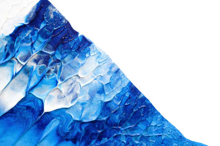 blue abstract acrylic painting color texture on white paper background by using rorschach inkblot...
