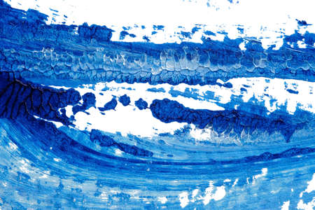 blue abstract acrylic painting color texture on white paper background by using rorschach inkblot...