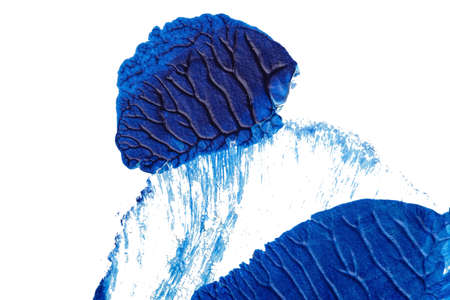 blue abstract acrylic painting color texture on white paper background by using rorschach inkblot...