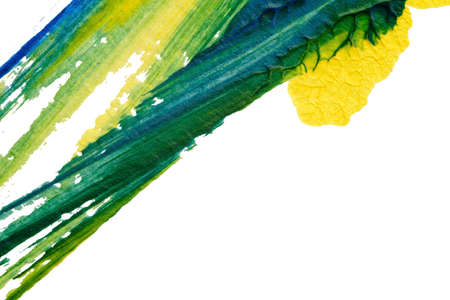 blue green yellow abstract acrylic painting color texture on white paper background by using...