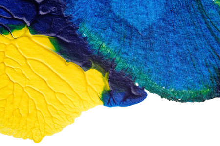 blue green yellow abstract acrylic painting color texture on white paper background by using...